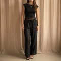 Black Italian Linen Wide-Leg Pants – One Size